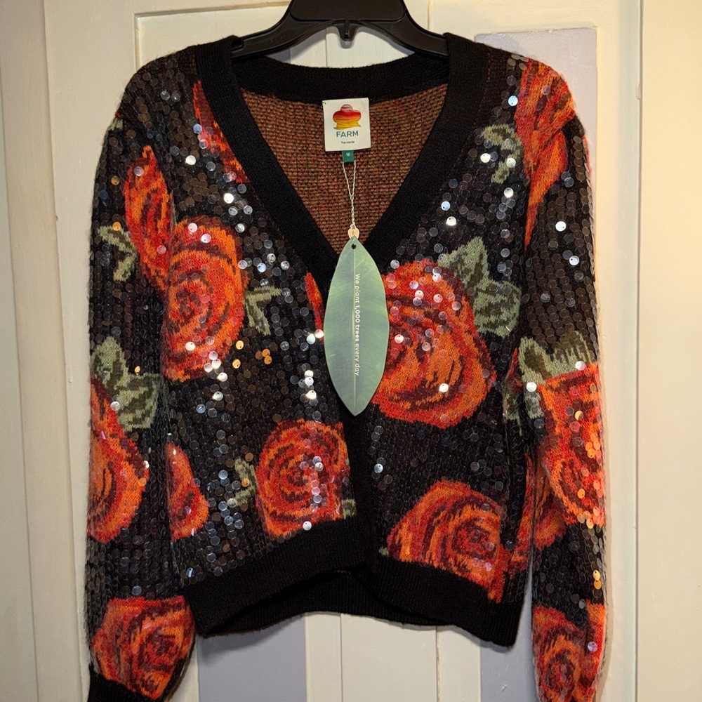 FARM Rio Latin Roses Sequin Knit Cardigan - Picture 8 of 12